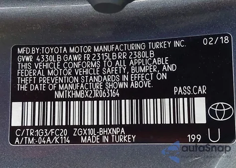 2018 Toyota C-Hr Xle из США, поврежденный, VIN NMTKHMBX2JR063164